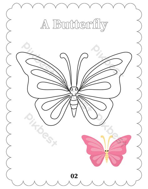 Butterfly Coloring Pages With Outline Colored One PNG Images | EPS Free ...