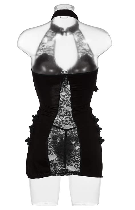 Robe Nuisette Lingerie Noire Ouvert Sur Dentelle Tenue Coquine Sexy Japan Attitude Vetcos