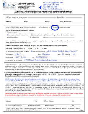 Fillable Online Academicdepartments Musc AUTHORIZATION TO DISCLOSE