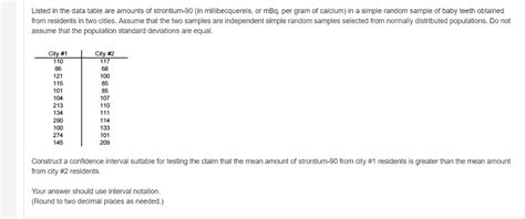 Solved Listed In The Data Table Are Amounts Of Strontium 90 Chegg