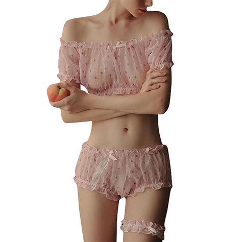 Women Pink Beige Lingerie Set YDKZYMD Leg Garter Sexy Pajamas Underwear