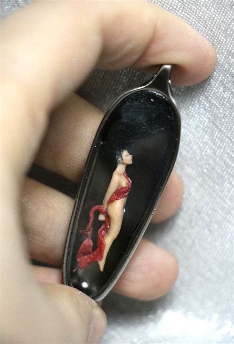 Miniature Nude Female Brunette BDSM Beauty Capsule In Bottle Silver Mm Glass Vial Tube