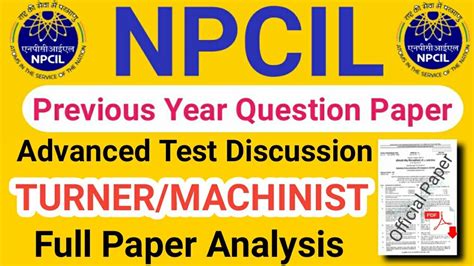 Npcil Advanced Paper For Iti Turner Machinist Category Ii St Tm