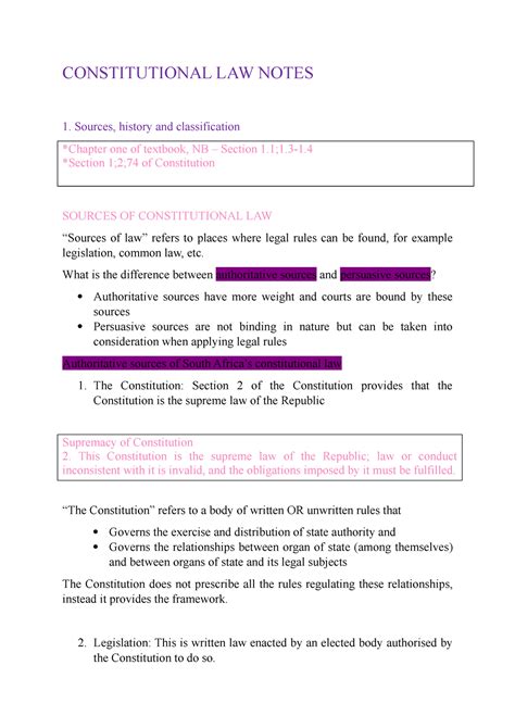 Constitutional Law Unit 1 Notes Constitutional Law Sources History