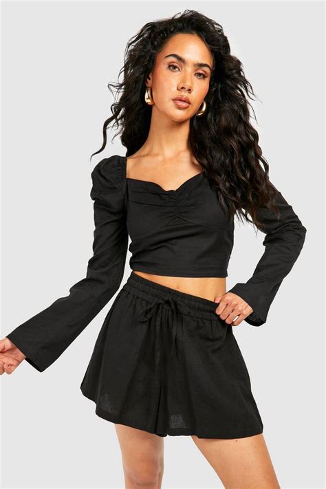 Puff Sleeve Ruched Crop Top Boohoo