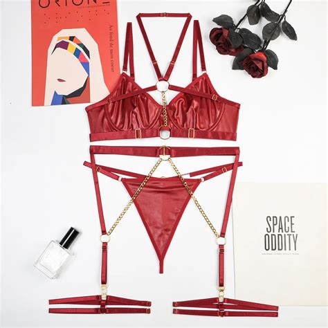 Big Secret Leather Lingerie Set With Garters Shiny Fashion Lale Look