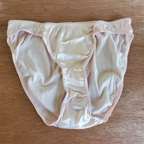 Women S Vintage Second Skin Satin Hi Cut Bikini Underwear Pale Pink Sz XL EBay