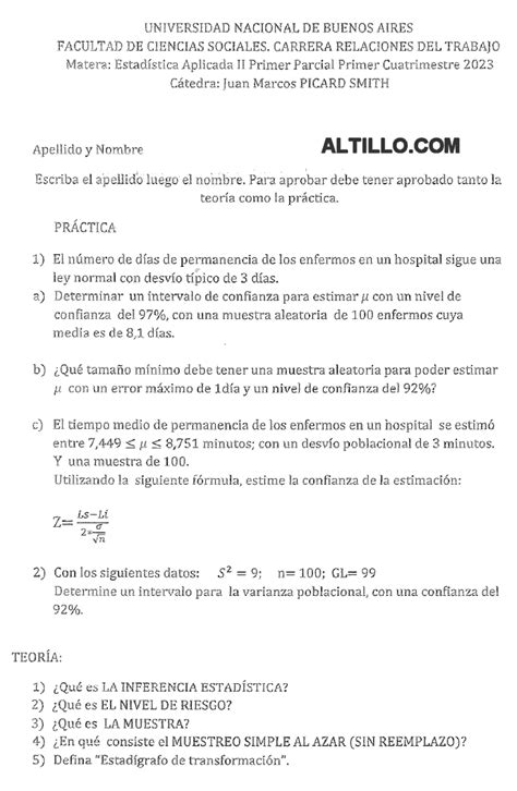 1º Parcial A Estadística Aplicada II Picard Smith 2023 Cs