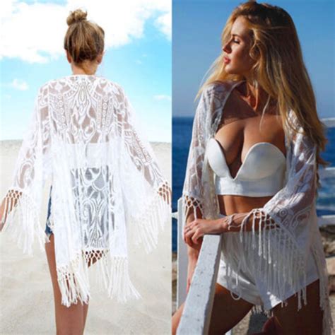 Summer Beach Blouse Women Bikini Cover Ups Lace Crochet Tunic Hollow