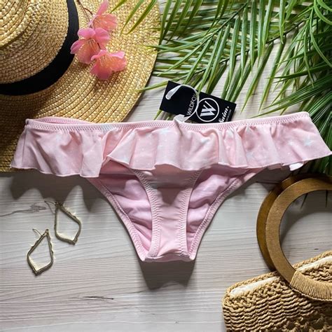 Wildfox Swim Wildfox Blush Pink Super Low Rise Starry Cheeky Ruffle Bikini Bottoms Poshmark