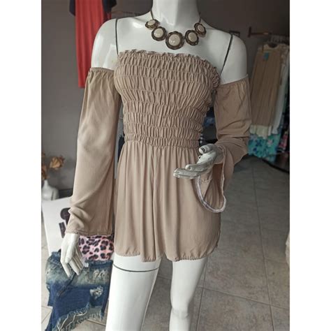 Macaquinho Nude Manga Flare Shopee Brasil