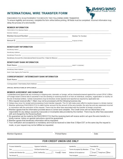 40 Wire Transfer Form Templates Pdf Word Excel