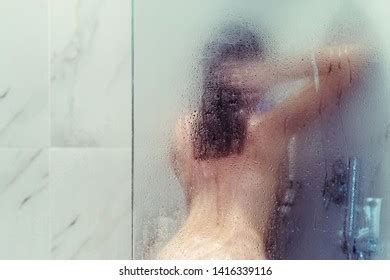 Naked Beautiful Woman Taking Shower Behind Stock Photo Shutterstock