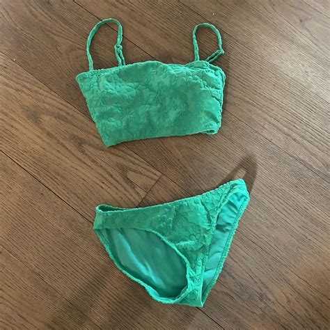 Green Bikini Set With Padded Top Full Coverage Bottoms Depop