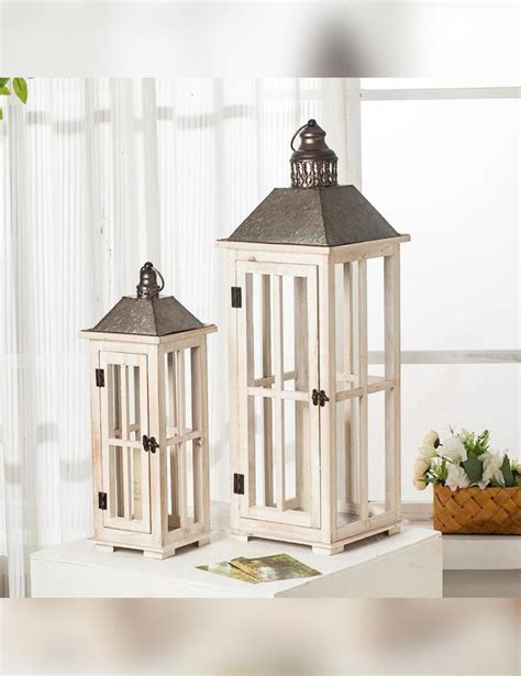 Timris Large Rustic Wooden Decorative Lantern Set Of