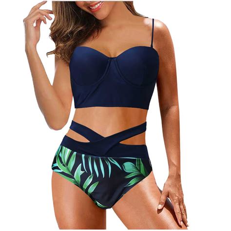 Sexy Mujer Estampado Espalda Descubierta Bikini Ahueca Hacia Fuera Dos
