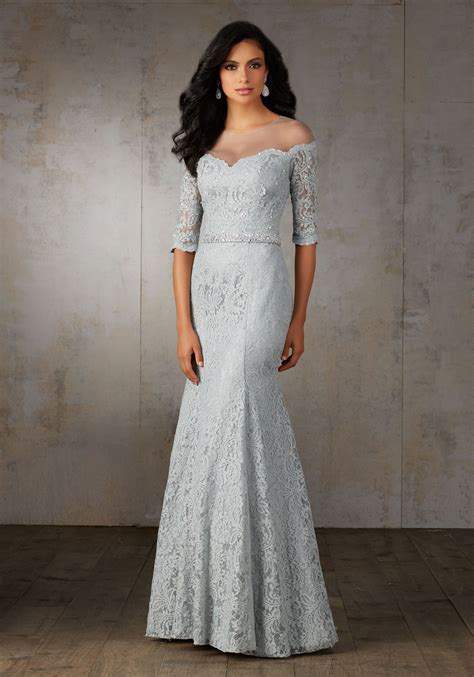 Lace Mother Of The Bride Dress With Elbow Length Sleeves An Illusion