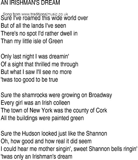 Irish Music Song And Ballad Lyrics For An Irishmans Dream