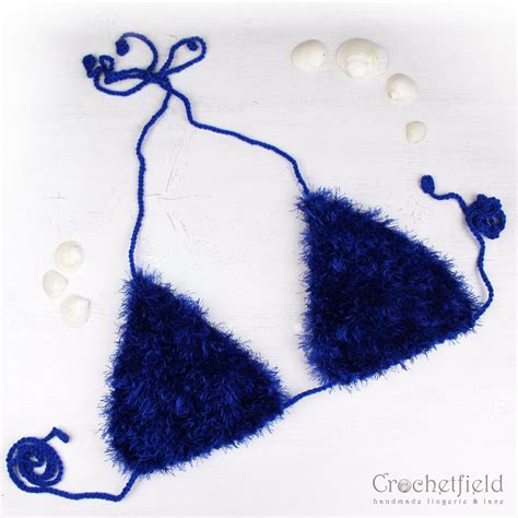 Faux Fur Royal Blue Crochet Bra Top Fur Bikini Top Furry Festival Top Fluffy Beach Halter Top