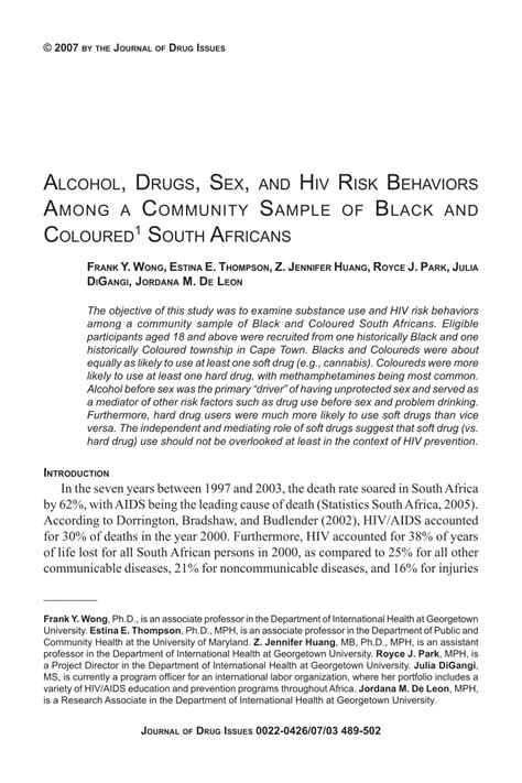 PDF Alcohol Drugs Sex And HIV Risk Behaviors Among A Community