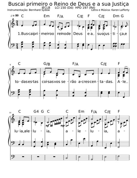 Buscai Primeiro O Reino De Deus Letra - Buscai primeiro o Reino de Deus e a sua Justiça Sheet music for Piano ...