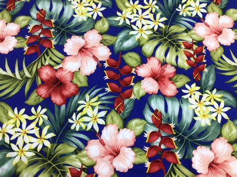 Blue Tropical 100 Cotton Hawaiian Print Fabric Sold By The Yard Etsy