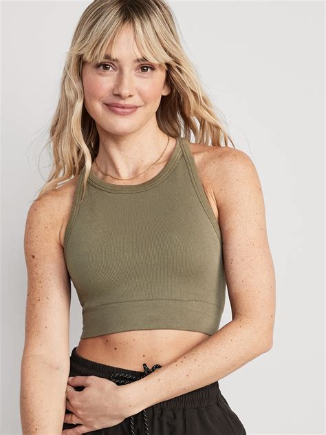 Light Support Seamless Rib Knit Longline Sports Bra For Women Old Navy