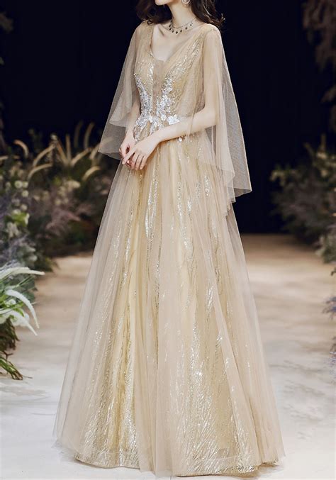 Champagne Prom Dress Glitter Evening Dress Flower Graduation | Etsy