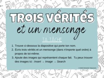 Trois vérités et un mensonge French Google Slides Activity Game