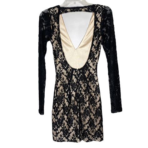 Black Lace Nude Illusion Key Hole Back Mini Dress Gem