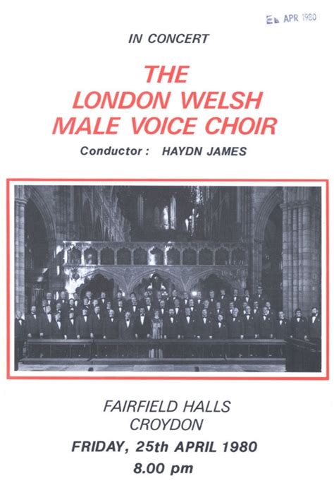 PROGRAMME LONDON WELSH MALE VOICE CHOIR; APR 1980; 198004FE | eHive