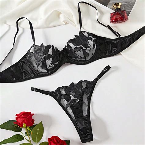 Elegant Floral Embroidery Lingerie Set For Women Sexy Bra And Panty