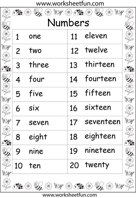 Number Words 1 20 Worksheets