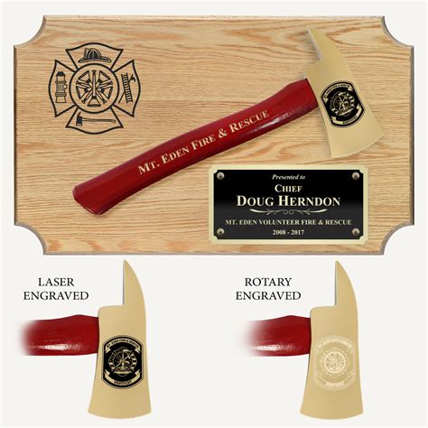 Small Oak Firefighter Axe Award Plaque - Gold - Engraving, Awards & Gifts