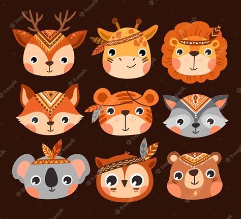 Premium Vector Cute Tribal Animals Head