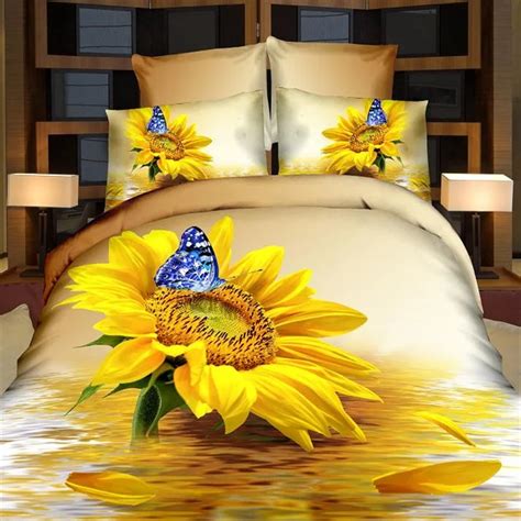 3d Print Sunflower And Butterfly Bedding Set For Queen King Size Bed 100 Cotton Textile Sets