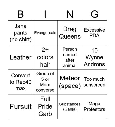 Big Gay Bingo Card