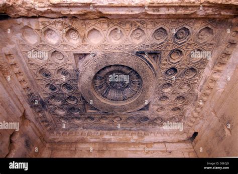 Carved stone ceiling in Temple of Bel (Temple of Baal) in the ancient