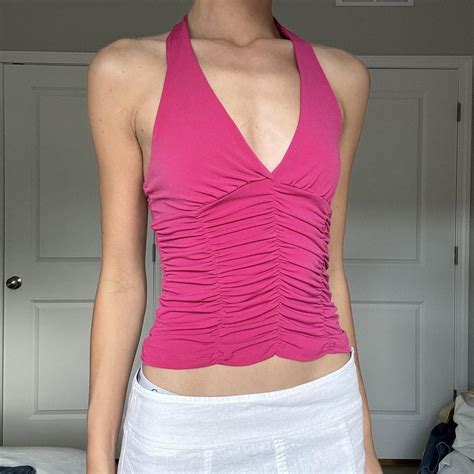 Vintage Y2k Hot Pink Halter Top In Perfect Depop