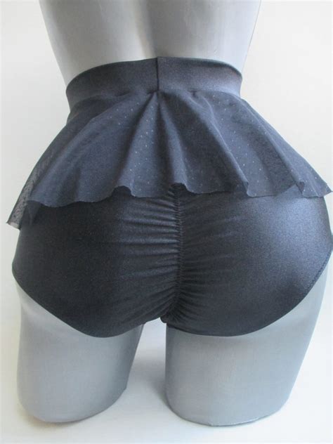 Black Highwaisted Swimsuit Pin Up Ruffle Polka Dots Tulle Peplum High Waist Bikini Bottom