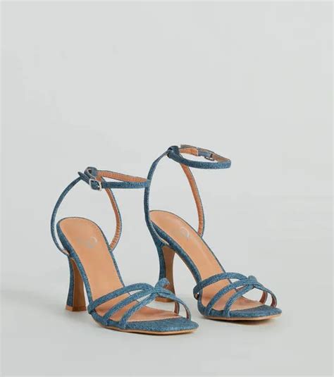 Season Staple Denim Print Faux Leather Stiletto Heels in Denim ...