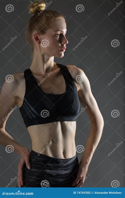 Beautiful Blonde Woman Perfect Athletic Slim Figure Engaged In Yoga Exercise Or Fitness Lead