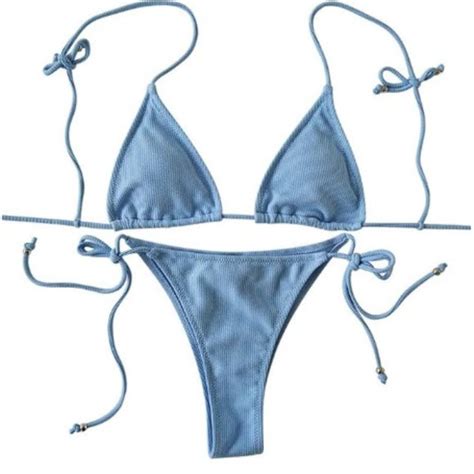 Swim Sexy Blue Ribbed String Bikini Women Swimwear Blue Bikini Nwot Poshmark