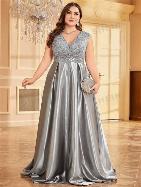 Plus Size Lace Patchwork Evening Formal Dress | SHEIN USA