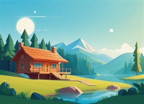 Premium Ai Image A Nature Landscape Featuring A Fantasy Log House