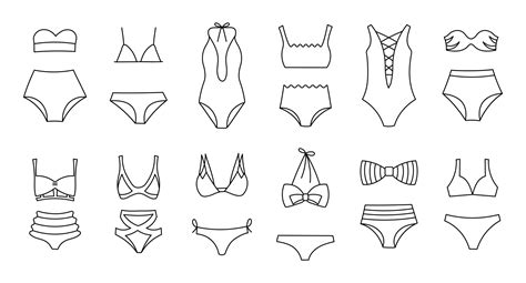 Set Of Hand Drawn Women S Bikini Swimwear On A White Background Women S Clothing Icons Sketch