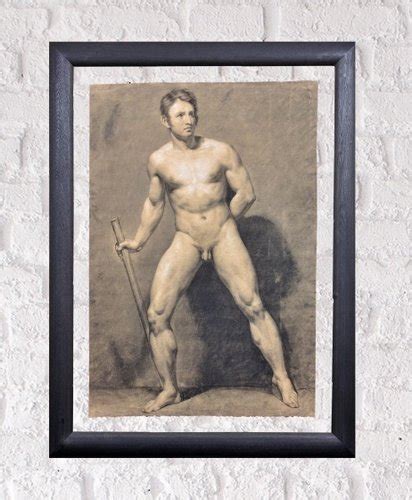 Eduard Braun Academic Life Study Drawing Of A Male Nude Carrying A