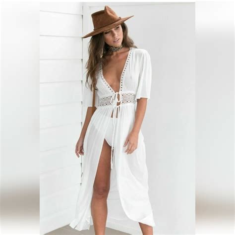 Exyfunshop Casual Dresses Womens Bathing Suit Cover Up Lace Boho Beach Maxi Summer Bikini