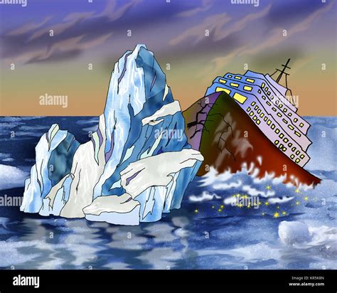 Sinking Ship And Iceberg Stock Photo Alamy
