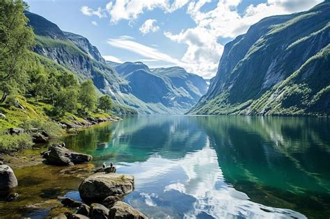 premium photo fjord  view  mountains  fjord landscape